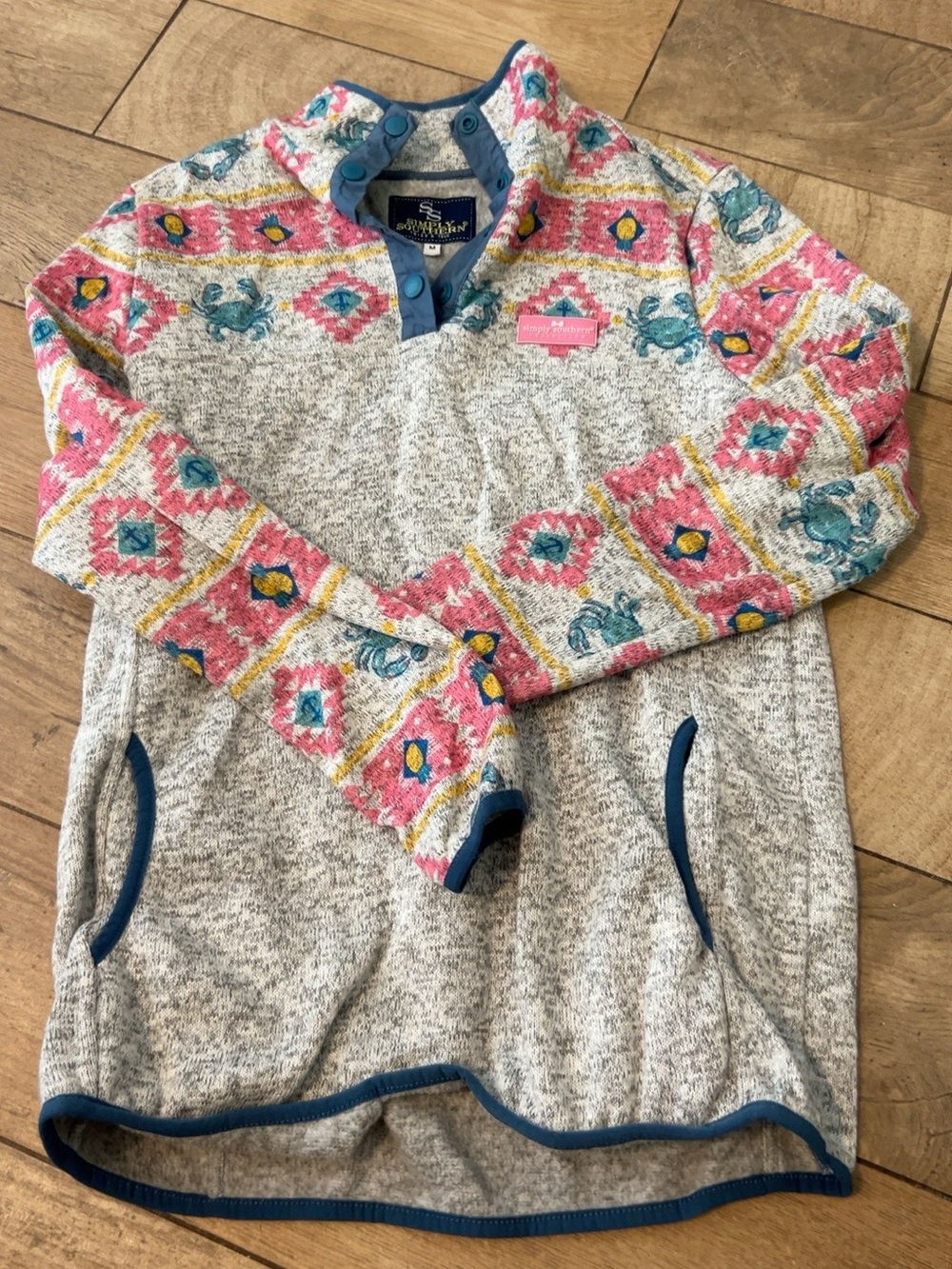 Simply Southern Coastal Crab Print Snap Pullover Fleece Size Medium